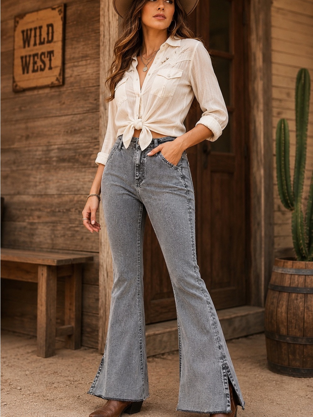 We The Free Free People Gray Flare Jeans Size 28 Raw Hem Split Hem High Rise